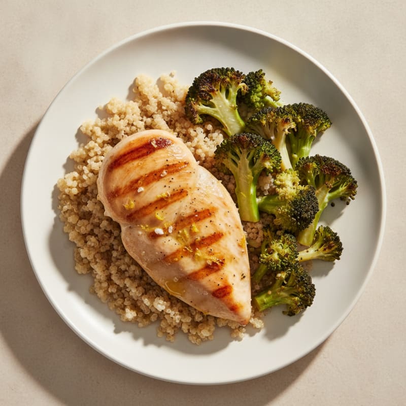 Grilled Chicken Breast with Quinoa and Roasted Broccoli