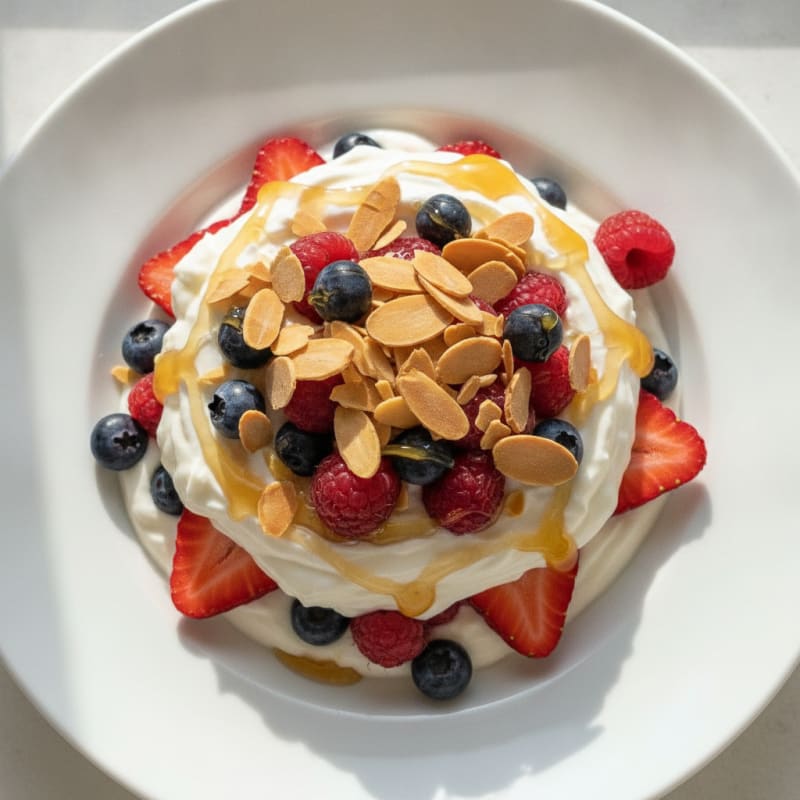 Greek Yogurt Protein Parfait with Mixed Berries and Almonds