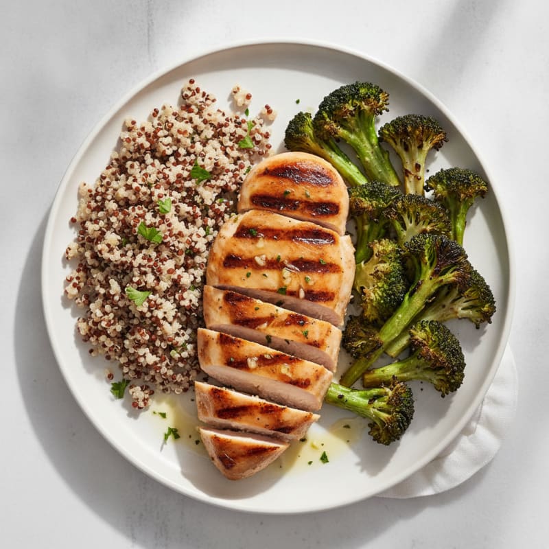 Grilled Chicken Breast with Quinoa and Roasted Broccoli