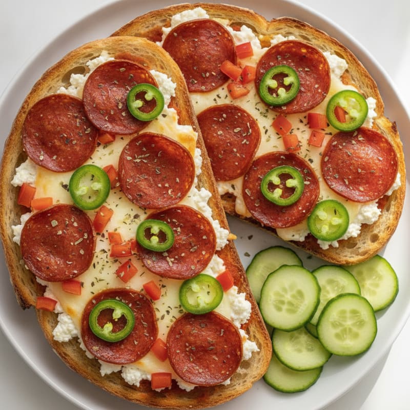 Sourdough Pizza Toast with Turkey Pepperoni