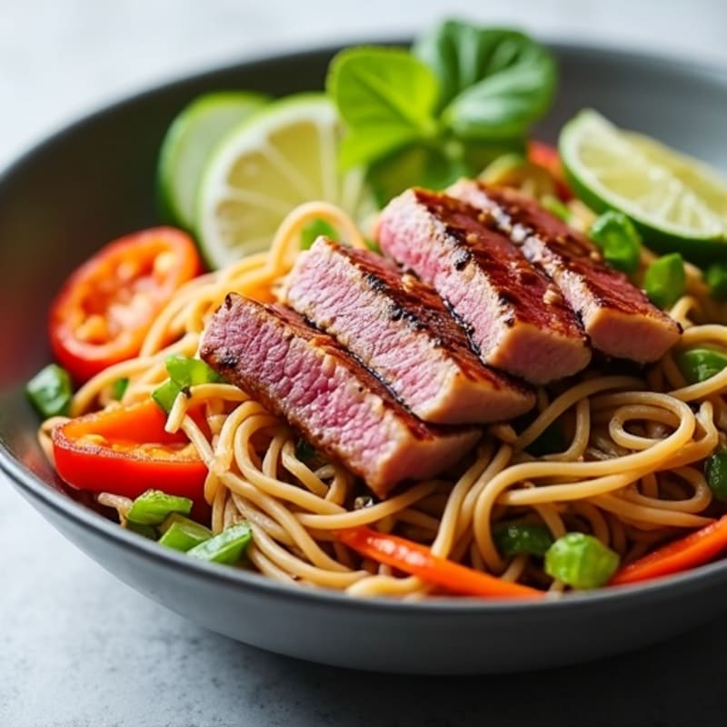 Seared Tuna Soba Noodle Salad with Crunchy Vegetables