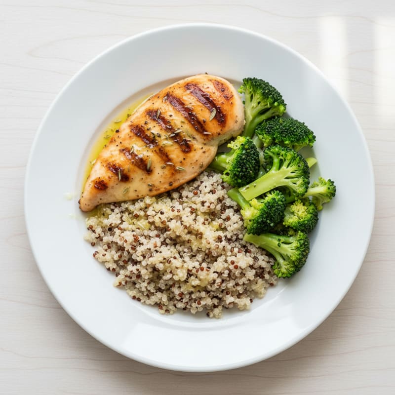 Grilled Chicken Breast with Quinoa and Steamed Broccoli