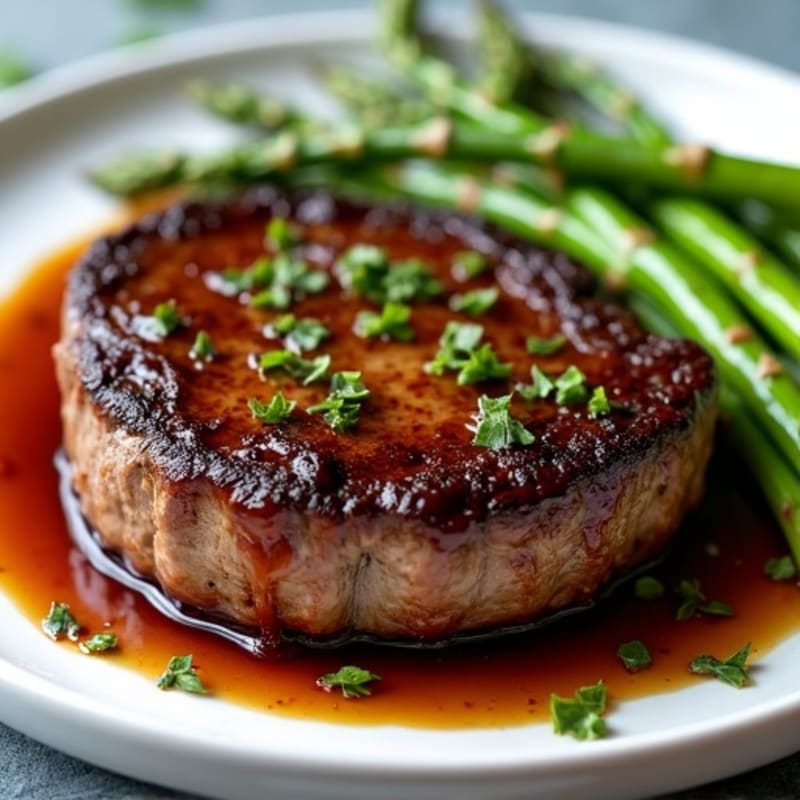 Tender Balsamic Glazed Chuck Steak with Roasted Asparagus
