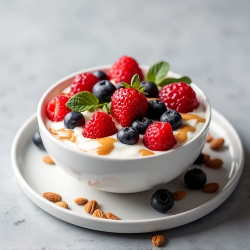 Creamy Greek Yogurt Protein Bowl with Mixed Berries and Almond Butter