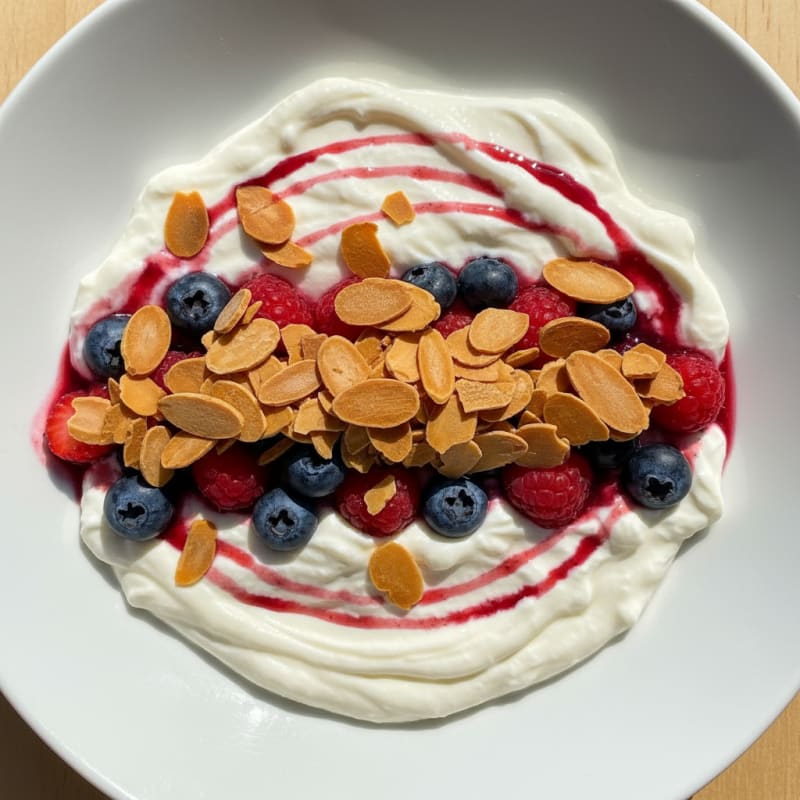 Greek Yogurt Protein Parfait with Mixed Berries and Almonds