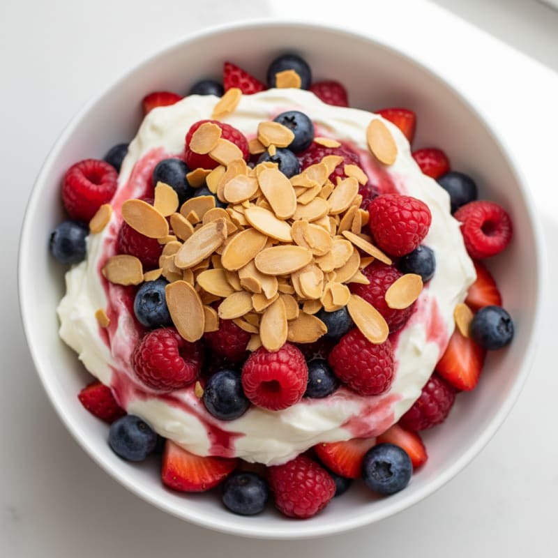 Greek Yogurt Protein Parfait with Mixed Berries and Almonds