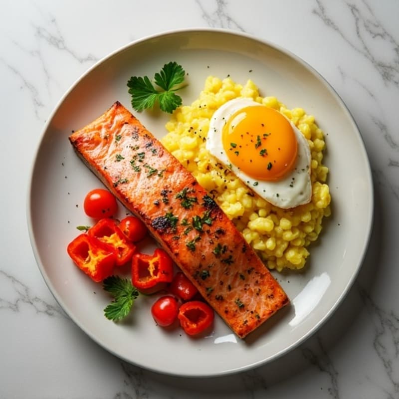 Pan-Seared Herb Salmon with Bell Pepper Egg Scramble