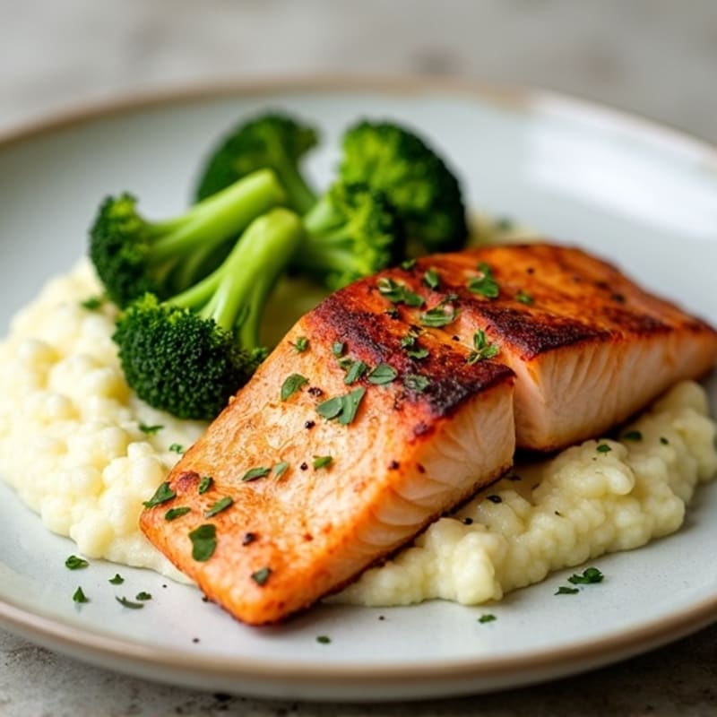 Seared Salmon Fillet with Roasted Broccoli and Cauliflower Mash