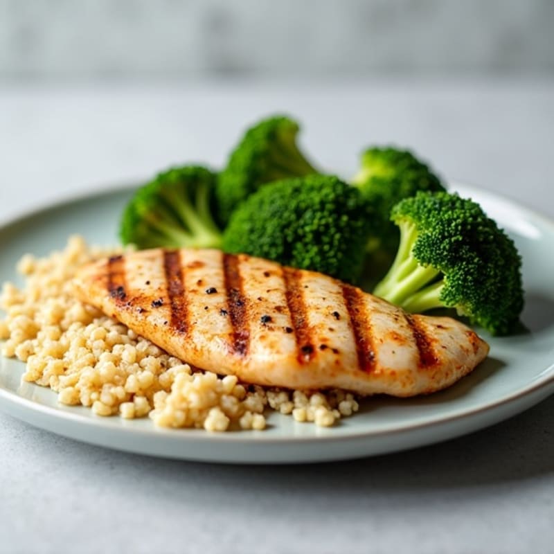 Grilled Chicken Breast with Quinoa and Steamed Broccoli