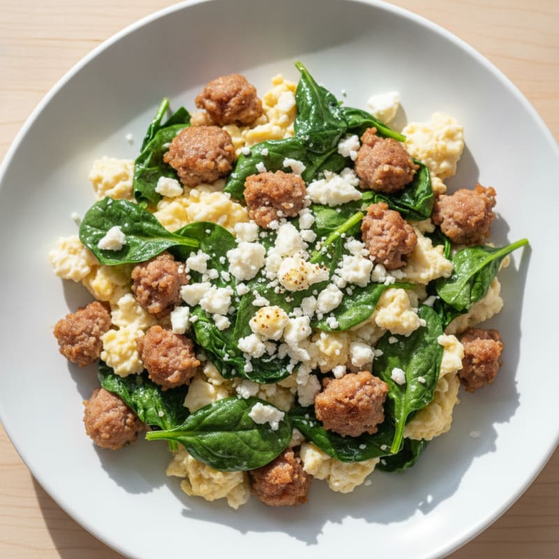Egg White and Spinach Scramble with Turkey Sausage