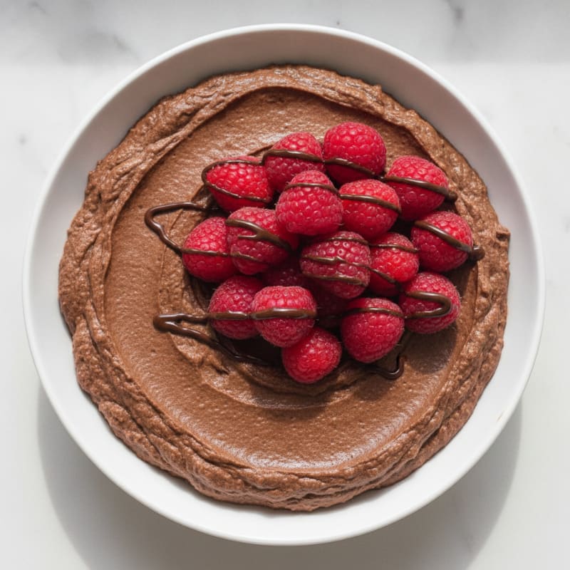 Chocolate Protein Mousse with Silken Tofu and Fresh Raspberries