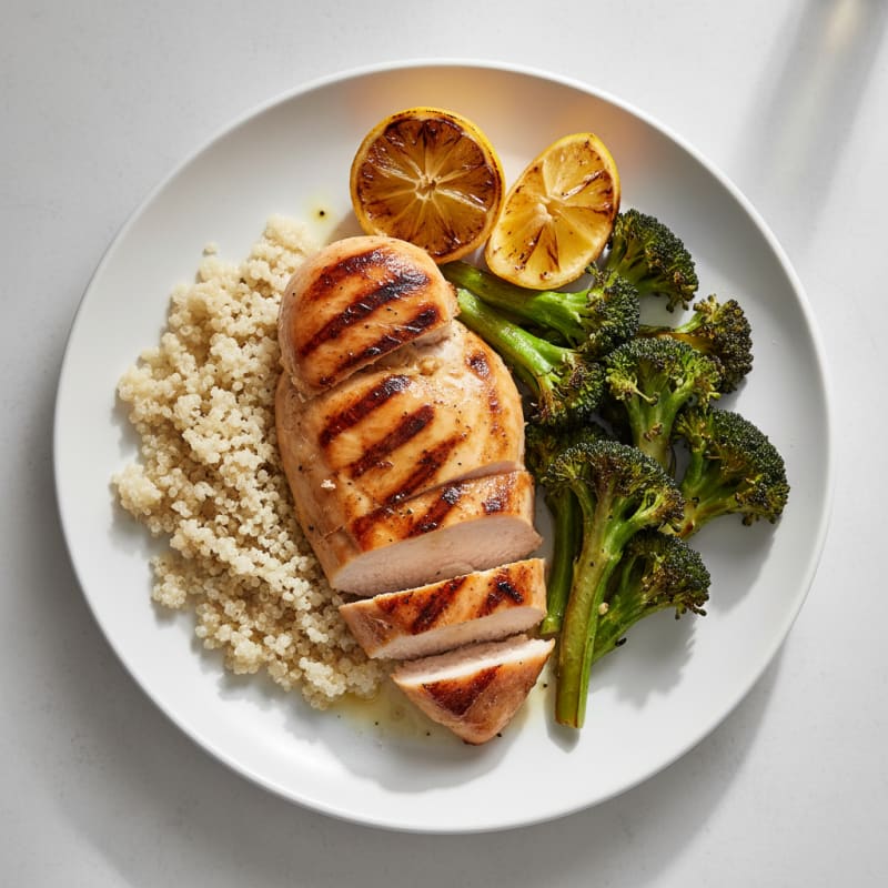 Grilled Chicken Breast with Quinoa and Roasted Broccoli