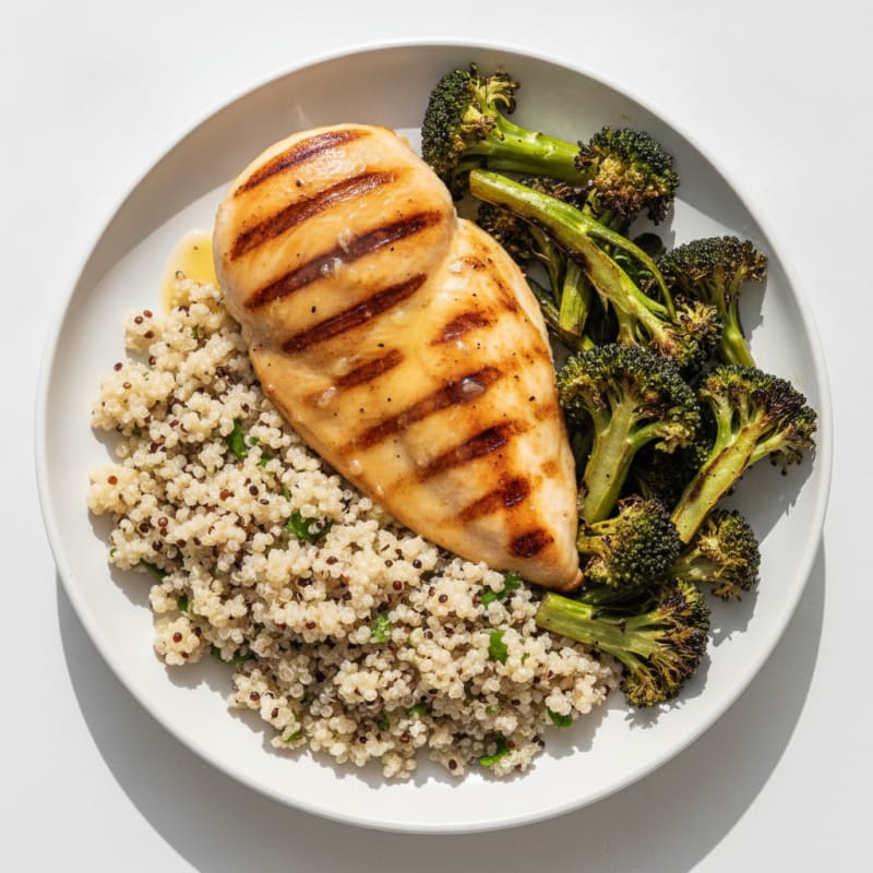 Grilled Chicken Breast with Quinoa and Roasted Broccoli