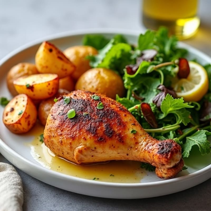 Peri-Peri Roasted Chicken with Crispy Roasted Potatoes and Fresh Green Salad