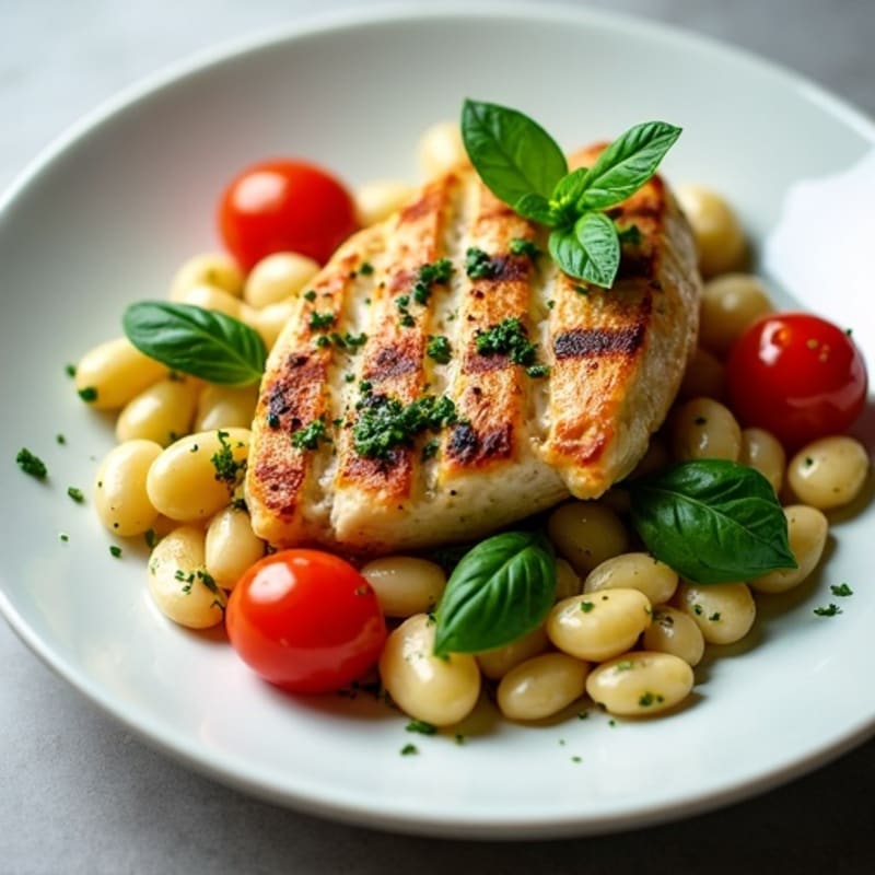 Gnocchi with Fresh Basil Pesto, Roasted Cherry Tomatoes & Chicken