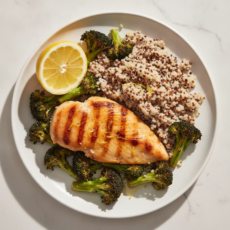 Grilled Chicken Breast with Quinoa and Roasted Broccoli