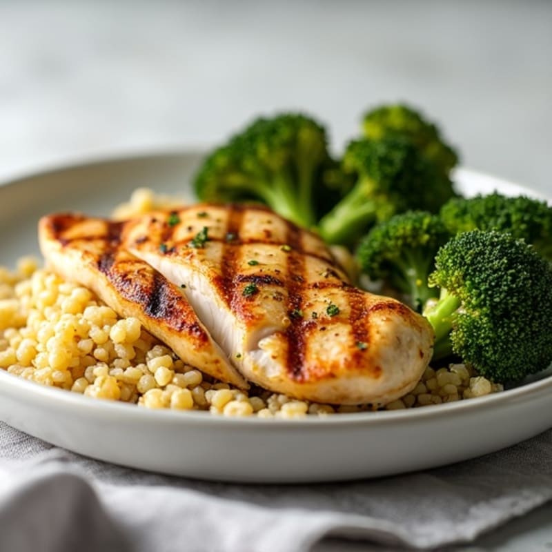 Grilled Chicken Breast with Quinoa and Roasted Broccoli