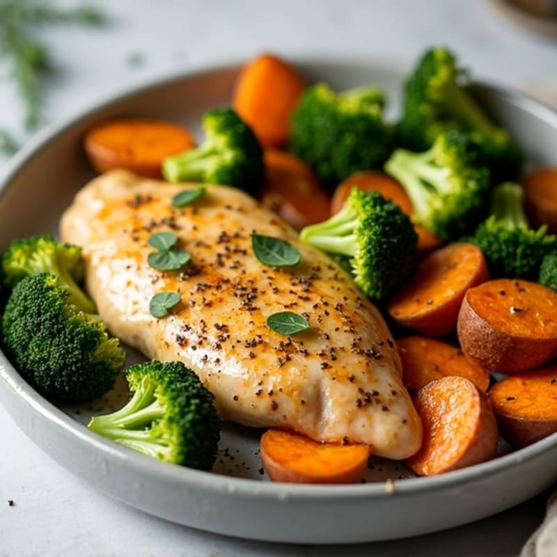 Sheet Pan Lemon Herb Chicken with Roasted Broccoli and Sweet Potatoes