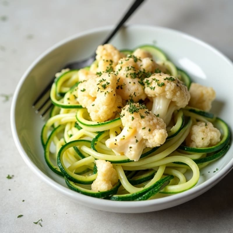 Creamy Cashew Cauliflower Alfredo with Zucchini Noodles