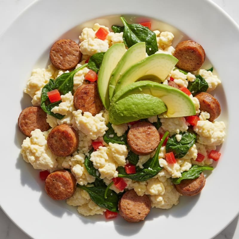 Egg White Scramble with Turkey Sausage and Spinach