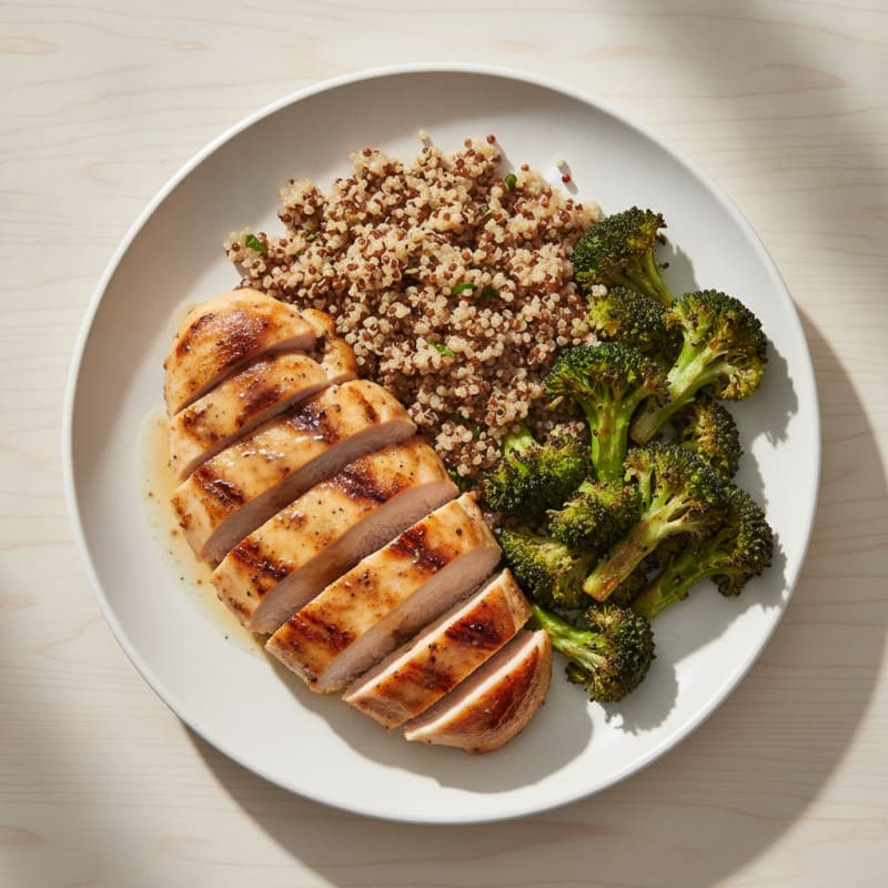 Grilled Chicken Breast with Roasted Broccoli and Quinoa