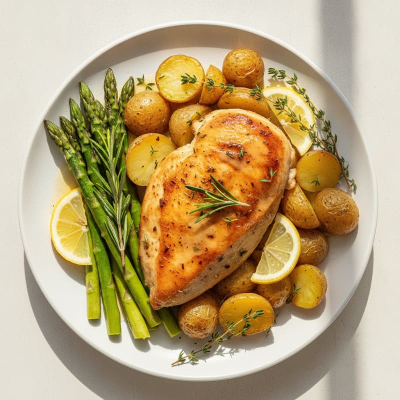 Lemon Herb Roasted Chicken with Asparagus