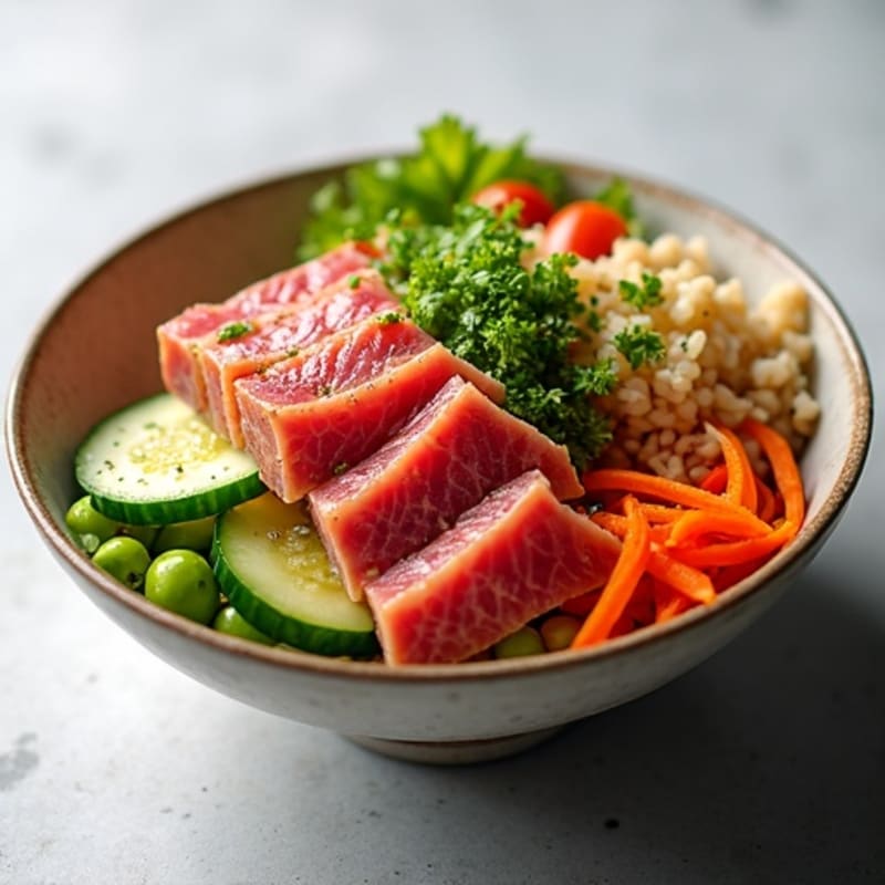 Fresh Sesame Tuna Rice Bowl with Crunchy Vegetables