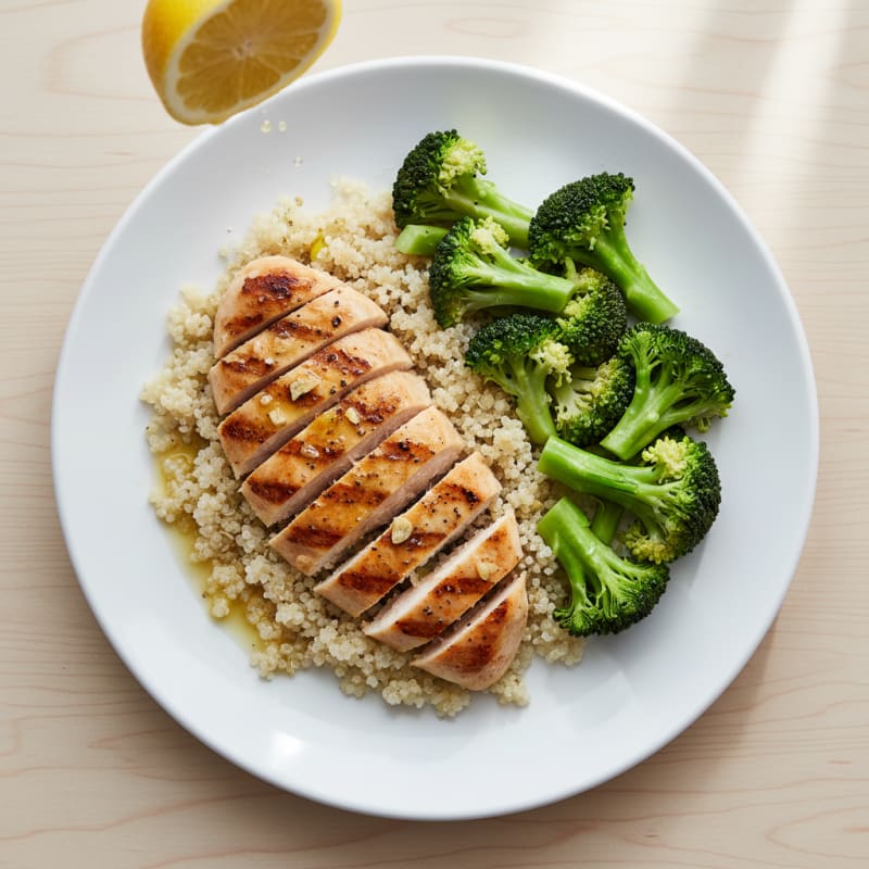 Grilled Chicken Breast with Quinoa and Steamed Broccoli