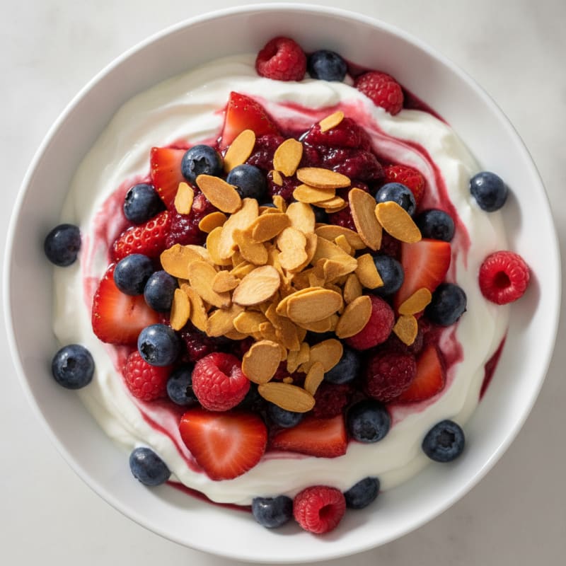 Greek Yogurt Protein Parfait with Mixed Berries and Almonds