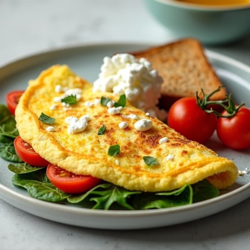 Egg White Spinach Omelette with Cottage Cheese and Fresh Tomatoes