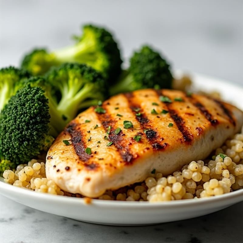 Grilled Chicken Breast with Quinoa and Roasted Broccoli