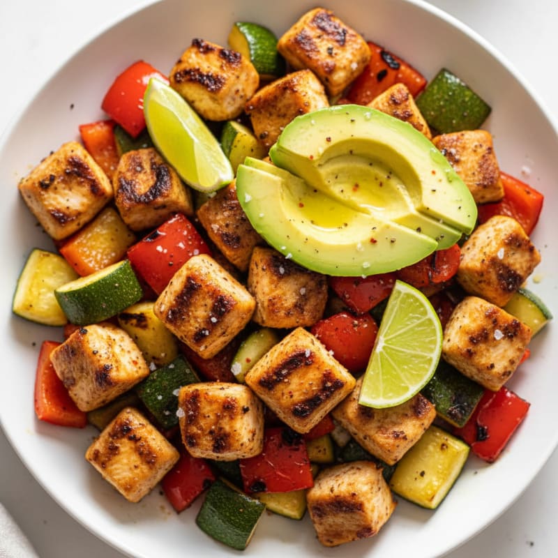 Grilled Chicken Bites with Fire-Roasted Vegetables