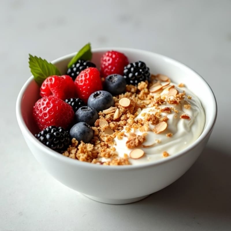 Creamy Plant-Based Yogurt Power Bowl with Fresh Berries and Crunchy Granola