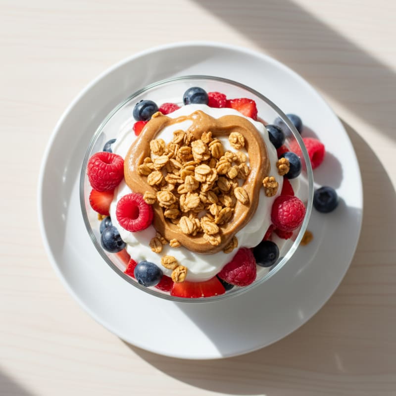 Creamy Greek Yogurt Parfait with Almond Butter and Mixed Berries