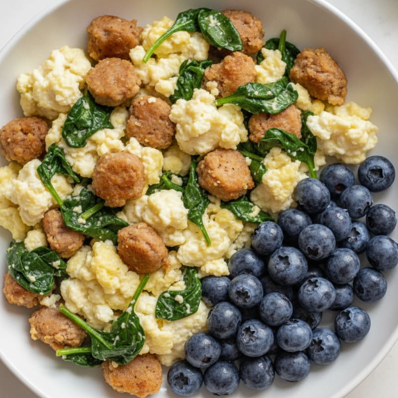 Egg White and Turkey Sausage Scramble with Spinach