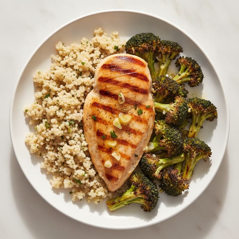 Grilled Chicken Breast with Quinoa and Roasted Broccoli