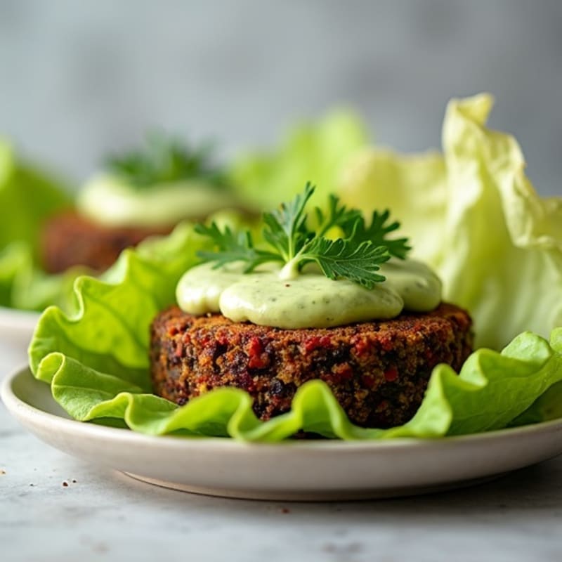 Crispy Black Bean Veggie Burger Lettuce Wraps with Creamy Avocado Dressing