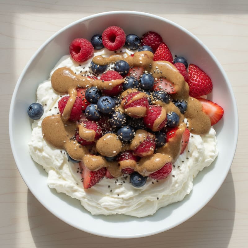 Silky Greek Yogurt Bowl with Protein Powder, Berries, and Chia Seeds