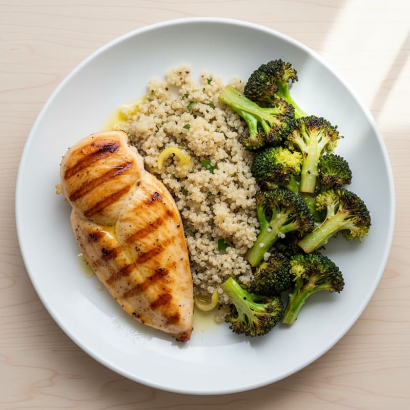 Grilled Chicken Breast with Quinoa and Roasted Broccoli