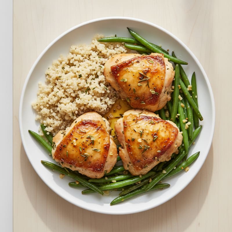 Herb-Baked Chicken Thighs with Garlic Green Beans and Quinoa