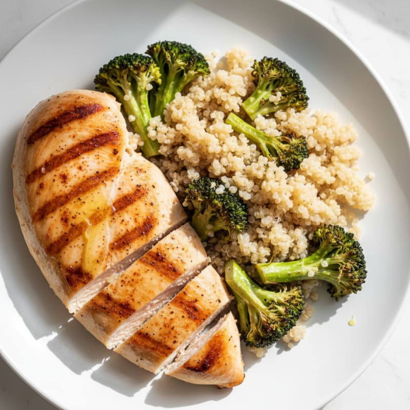 Grilled Chicken Breast with Quinoa and Roasted Broccoli