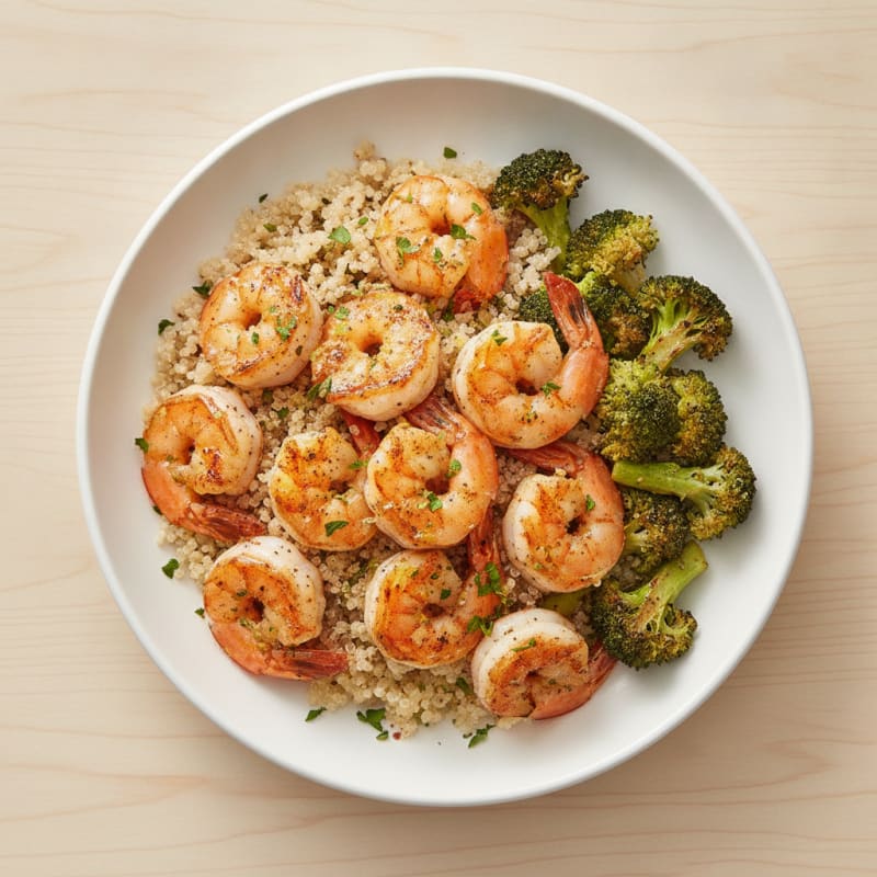 Grilled Shrimp and Quinoa Bowl with Roasted Broccoli