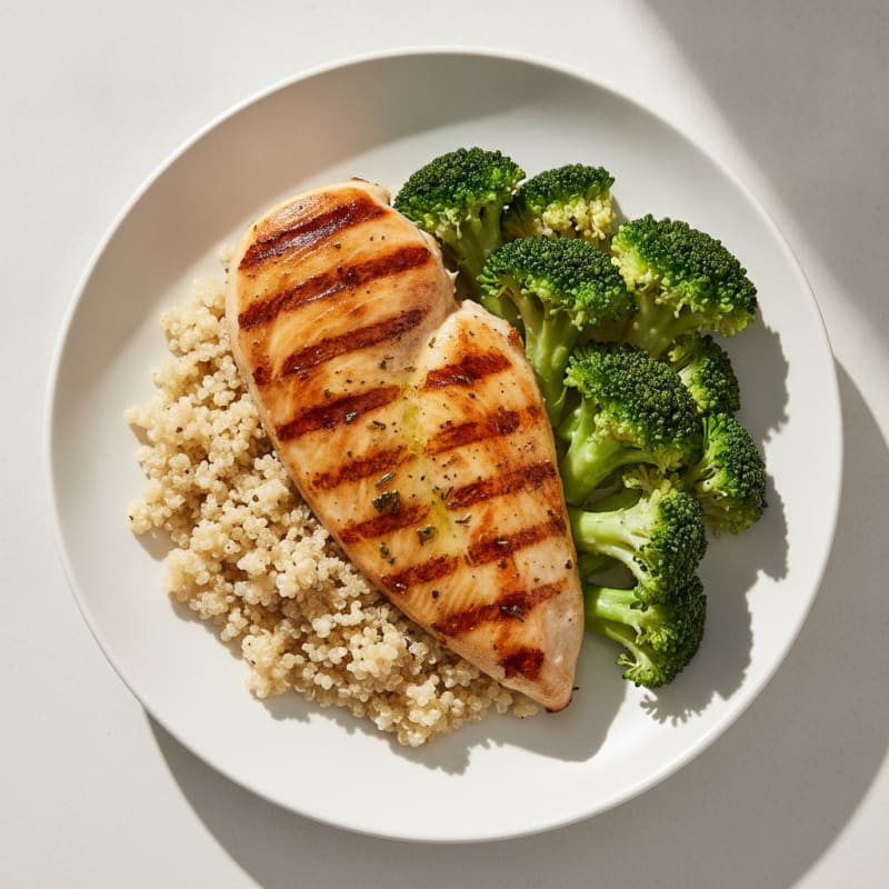 Grilled Chicken Breast with Quinoa and Steamed Broccoli