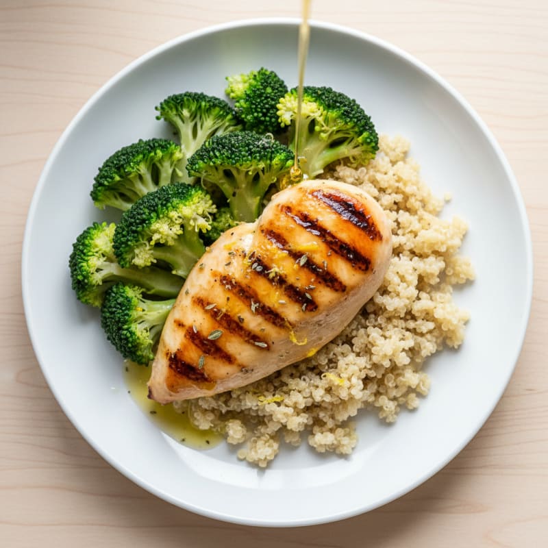 Grilled Chicken Breast with Quinoa and Steamed Broccoli