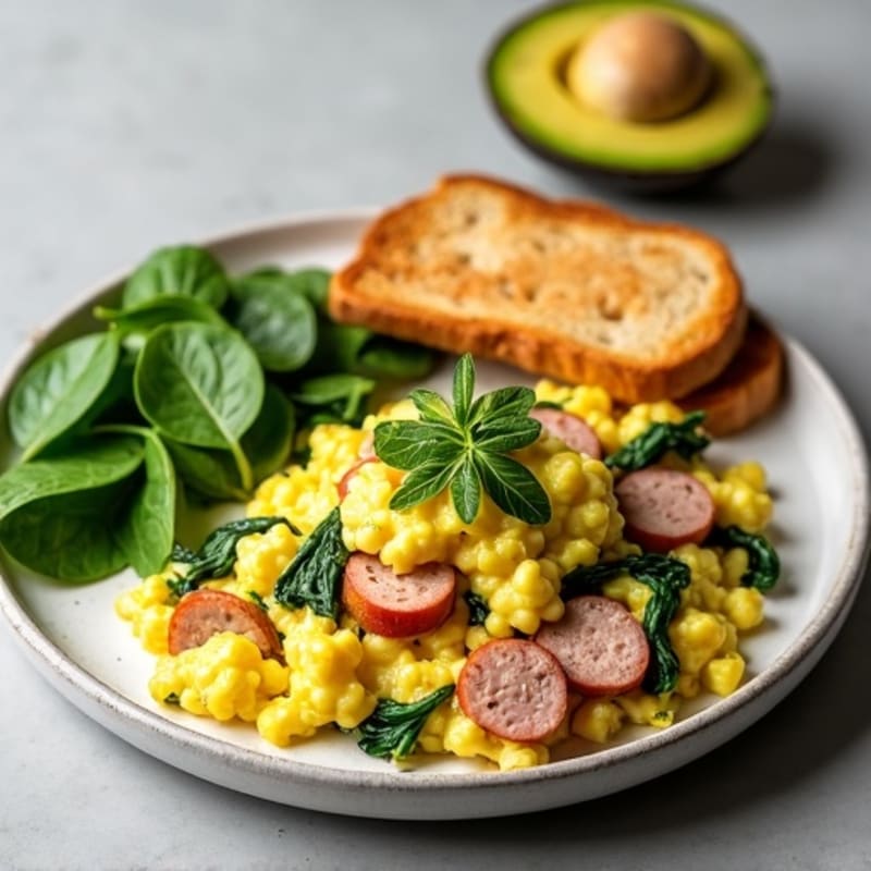 Egg White Scramble with Turkey Sausage and Spinach