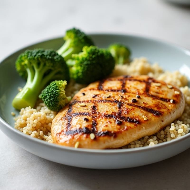Grilled Chicken Breast with Roasted Broccoli and Quinoa