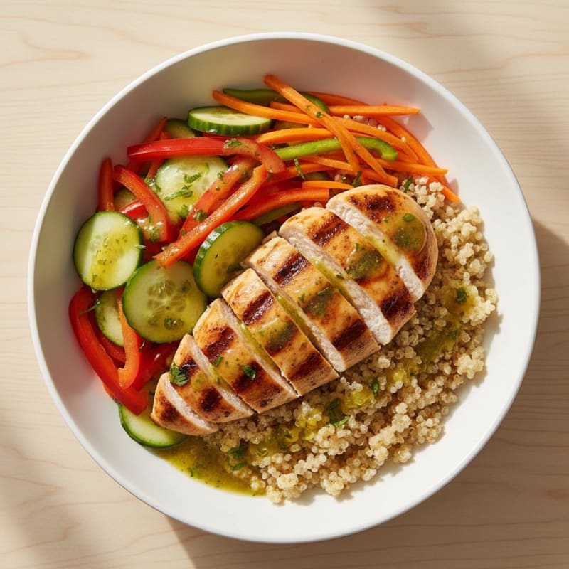 Grilled Chicken and Quinoa Bowl with Crunchy Vegetables