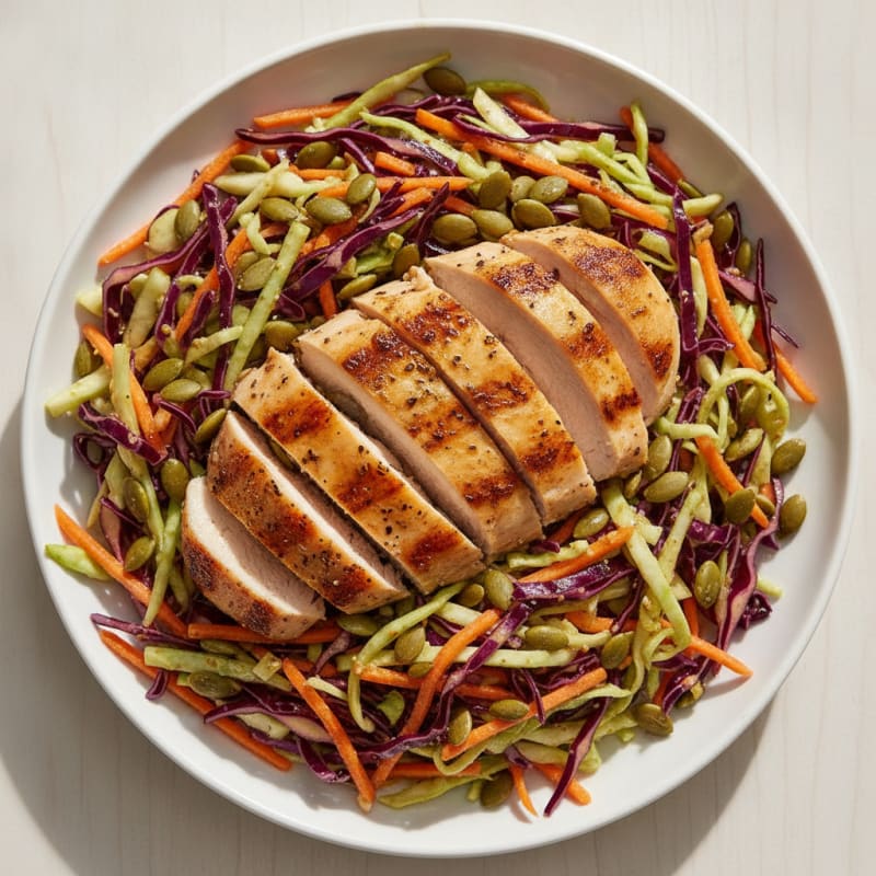 Grilled Chicken Breast with Crunchy Cabbage Slaw