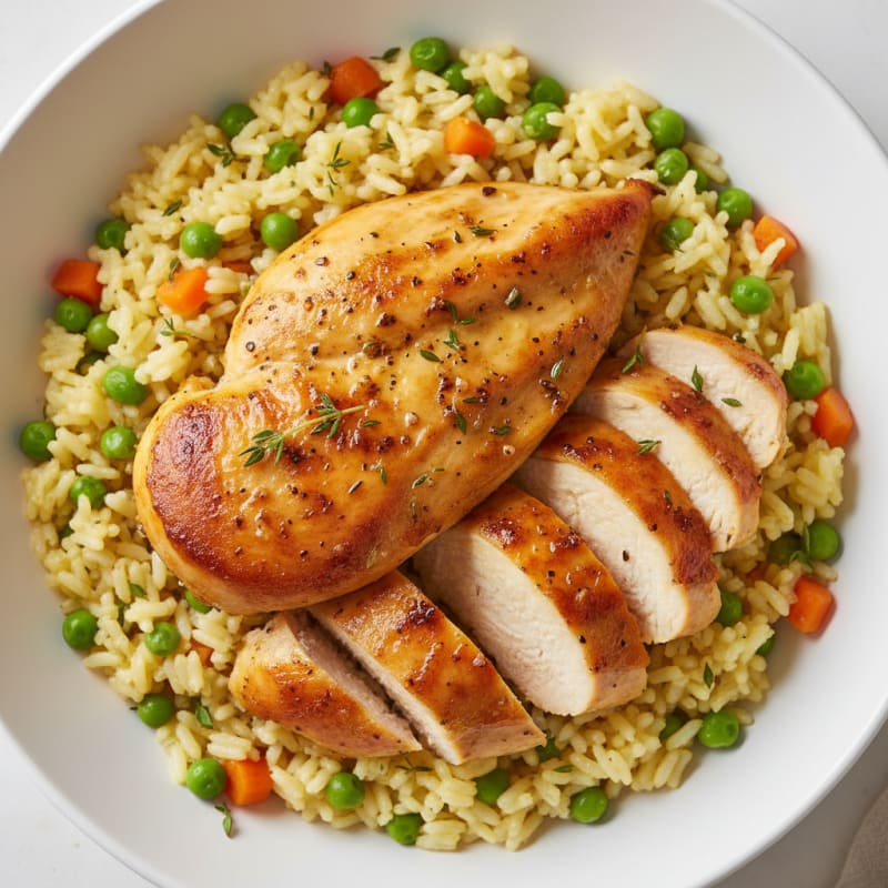 Golden Herb-Roasted Chicken and Rice Pilaf