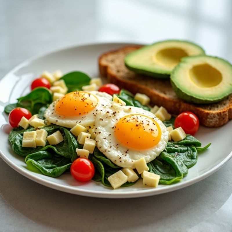 Egg White Spinach Scramble with Cottage Cheese and Cherry Tomatoes